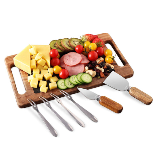 Hecef 12.4in Acacia Wood Charcuterie Serving Tray with Removable Black Slate & Cutlery Set, Cheese Board Set EasyOptionXY LLC