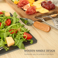 Hecef 12.4in Acacia Wood Charcuterie Serving Tray with Removable Black Slate & Cutlery Set, Cheese Board Set EasyOptionXY LLC