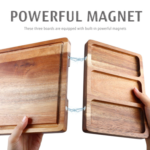 Hecef 25 inch Magnetic Charcuterie Board,3 Pcs Acacia Wood Cutting and Serving Boards with Carrying Bag EasyOptionXY LLC