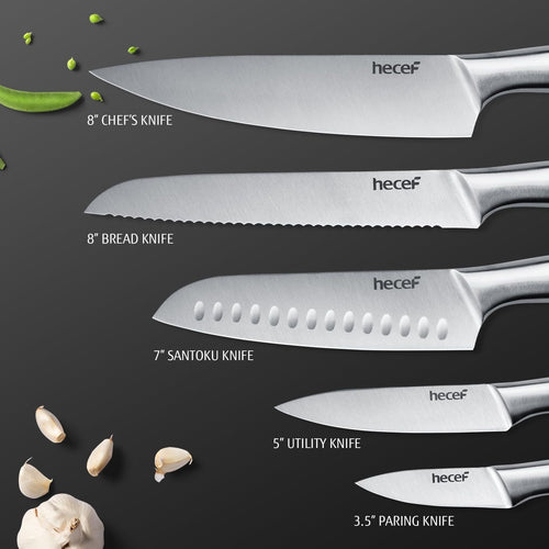 Hecef 5 PCS High Carbon Stainless Steel Kitchen Knife Set with Ergonomic Handle and Blade Covers EasyOptionXY LLC