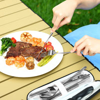 Hecef 10 Pcs Portable Cutlery Set with Carrying Bag, Reusable Stainless Steel Utensils for Work, School,Camping, Travel EasyOptionXY LLC