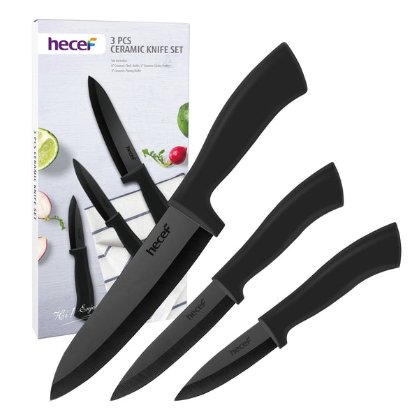 Hecef 3PCS Ceramic Chef Knife Set, Extra Sharp Chef Utility Paring Knives for Meat Fruits Vegetables EasyOptionXY LLC