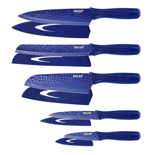 Hecef 5PCS Kitchen Knife Set, Blue Sharp Essential Chef Cooking Knives with Ergonomic Handle EasyOptionXY LLC