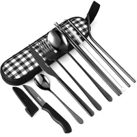 Hecef 10 Pcs Portable Cutlery Set with Mesh Bag, Stainless Steel Reusable Travel Camping Utensils Flatware Set EasyOptionXY LLC