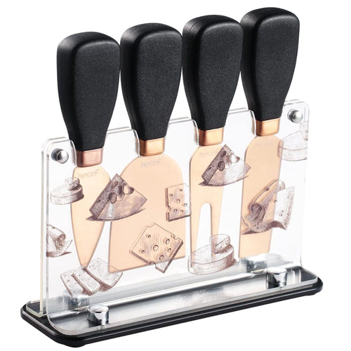 Hecef 5 PCS Cheese Knife Set with Acrylic Stand, Stainless Steel Cheese Slicer with PP Handle EasyOptionXY LLC