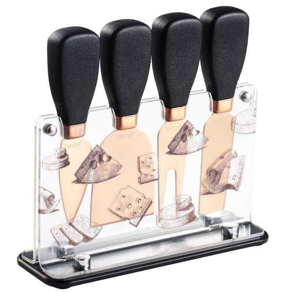 Hecef 5 PCS Cheese Knife Set with Acrylic Stand, Stainless Steel Cheese Slicer with PP Handle EasyOptionXY LLC