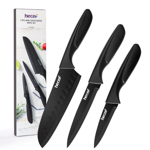 Hecef 3 Pieces Knife Set, Sharp Stainless Steel Chef Cooking Knife, Santoku Knife, Utility Knife, Paring Knife EasyOptionXY LLC