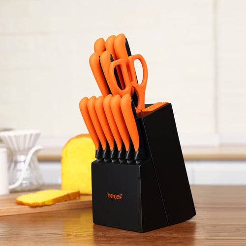 Hecef Knife Set with Block, 13 Pcs High Carbon Stainless Steel Knives with Ergonomic PP Handles EasyOptionXY LLC