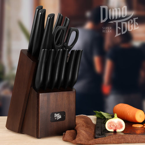 Dimoedge Knife Block Set, 13 Pieces Ultra Sharp Chef Knife with Block, Build-in Sharpener EasyOptionXY LLC