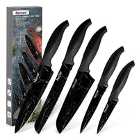 Hecef 5-Piece Kitchen Knife Set, Non-stick Marble Pattern Coated Sharp Stainless Steel Chef Knives EasyOptionXY LLC