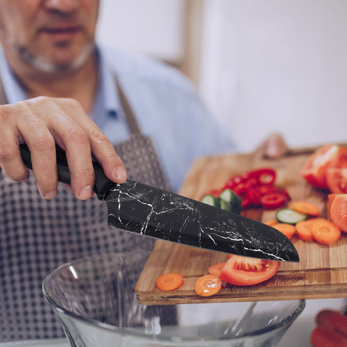 Hecef 5-Piece Kitchen Knife Set, Non-stick Marble Pattern Coated Sharp Stainless Steel Chef Knives EasyOptionXY LLC