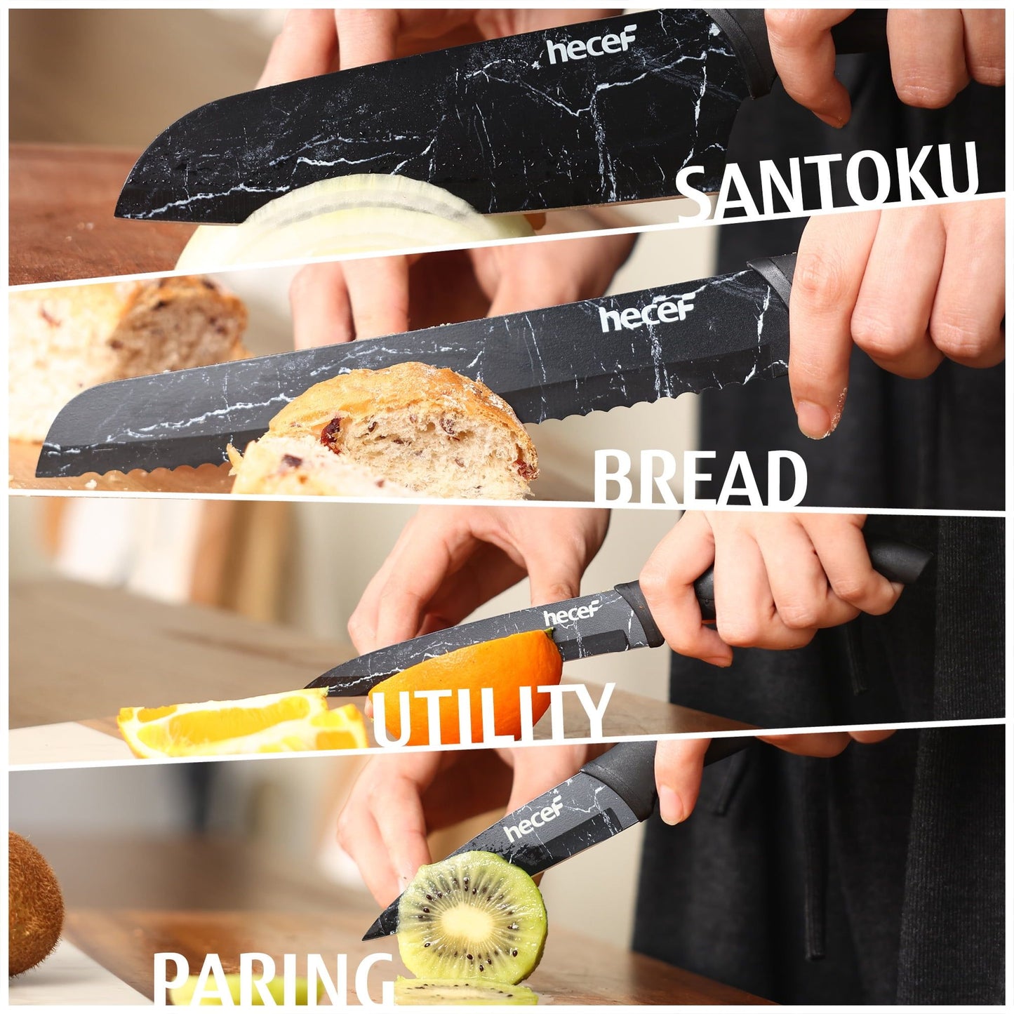 Hecef 5-Piece Kitchen Knife Set, Non-stick Marble Pattern Coated Sharp Stainless Steel Chef Knives EasyOptionXY LLC