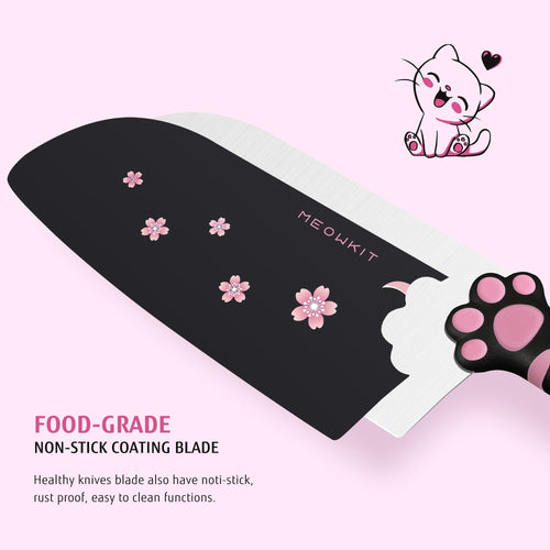 Meowkit 5-Piece Knife Set with Block, High Carbon Steel Extra Sharp Edge with Cat Paw Handle EasyOptionXY LLC