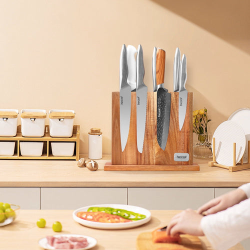 Hecef Powerful Magnetic Knife Block, Acacia Wood Double Side Magnet Kitchen Knife Holder Without Knives EasyOptionXY LLC