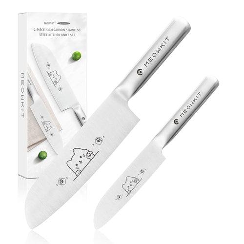Meowkit 2-Piece Forged Knife Set with Cat Etching, German Steel Razor Sharp Cutting Knife EasyOptionXY LLC
