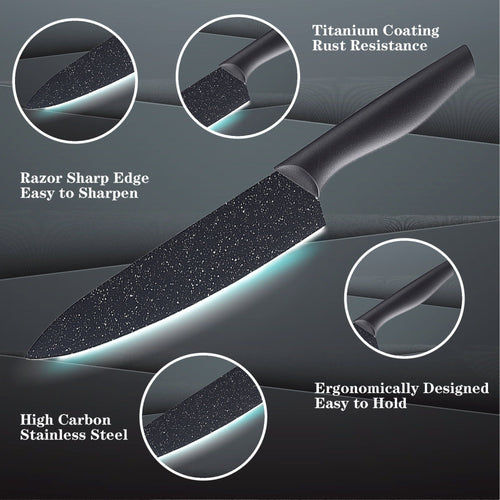 Knife Set, McCook 12-Piece Granite Kitchen Knife Set, High Carbon German Stainless Steel Knives Set with Blade Guards, Non-stick Coating, Ultra Sharp, Dishwasher Safe EasyOptionXY LLC