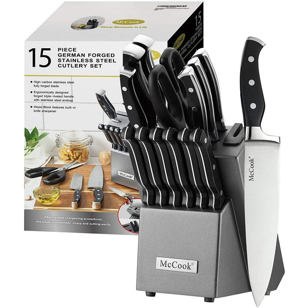 McCook MC25A Knife Sets,15 Pieces German Stainless Steel Kitchen Knife Block Set with Built-in Sharpener EasyOptionXY LLC