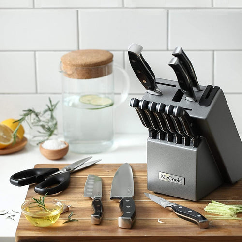McCook MC25A Knife Sets,15 Pieces German Stainless Steel Kitchen Knife Block Set with Built-in Sharpener EasyOptionXY LLC