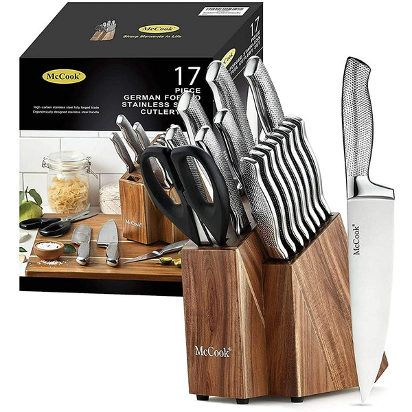 McCook MC20 17pcs Kitchen Knife Set with Block Cutlery Knife Block Set Stainless Steel EasyOptionXY LLC