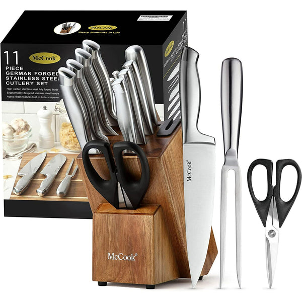 McCook MC35 11-Piece Kitchen Cutlery Knife Block Set with Built-in Sharpener Stainless Steel EasyOptionXY LLC