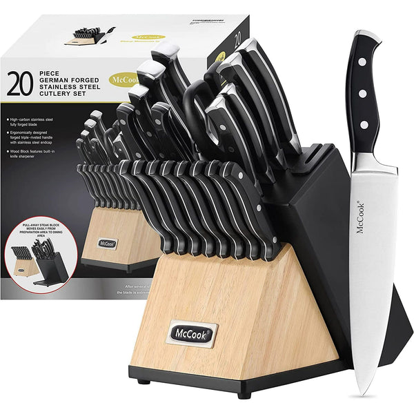 McCook MC65 20 Pieces Knife Block Set Stainless Steel Kitchen Knife Set with Pull-Away Steak Block, Built-in Sharpener EasyOptionXY LLC