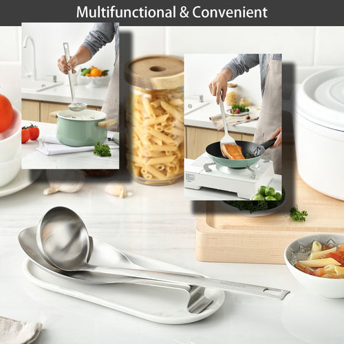 McCook Stainless Steel Kitchen Utensil Set- MC60 Cooking Utensils for Kitchen, 9-Piece Kitchen Turner, Serving Spoon, Ladle, Skimmer Spoons, Fork, Pasta Server,Spoon Rest and Holder,Silver EasyOptionXY LLC