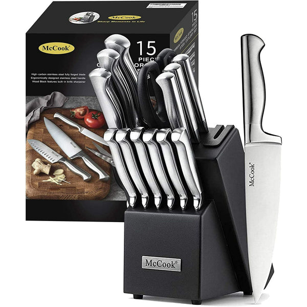 Mccook Mc21 15 Pieces Kitchen Knife Sets With Block Cutlery Knife Block Set Built-In Sharpener EasyOptionXY LLC