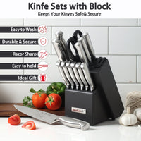 Mccook Mc21 15 Pieces Kitchen Knife Sets With Block Cutlery Knife Block Set Built-In Sharpener EasyOptionXY LLC