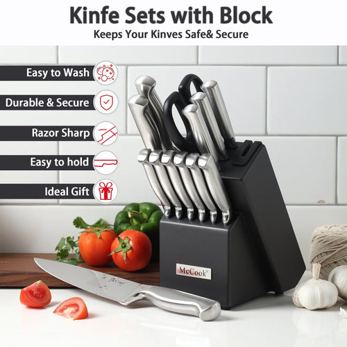 Mccook Mc21 15 Pieces Kitchen Knife Sets With Block Cutlery Knife Block Set Built-In Sharpener EasyOptionXY LLC
