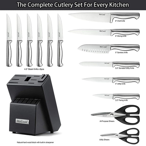 Mccook Mc21 15 Pieces Kitchen Knife Sets With Block Cutlery Knife Block Set Built-In Sharpener EasyOptionXY LLC
