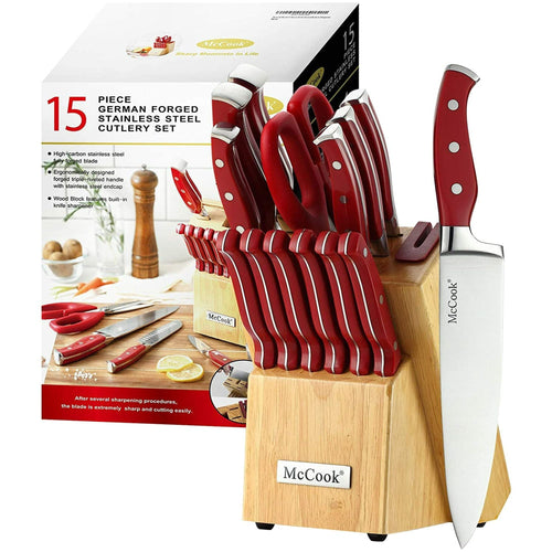 McCook MC24 15 Pieces Kitchen Knife Set with Block Knife Cutlery Set Built-in Sharpener EasyOptionXY LLC