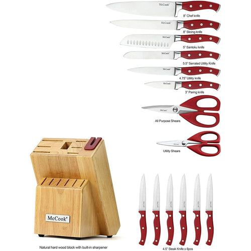 McCook MC24 15 Pieces Kitchen Knife Set with Block Knife Cutlery Set Built-in Sharpener EasyOptionXY LLC