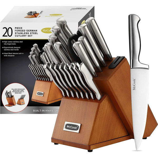 McCook MC69 20 Pieces Kitchen Knife Set Built-in Sharpener Knife Block Set, Removable Steak Knife Block EasyOptionXY LLC