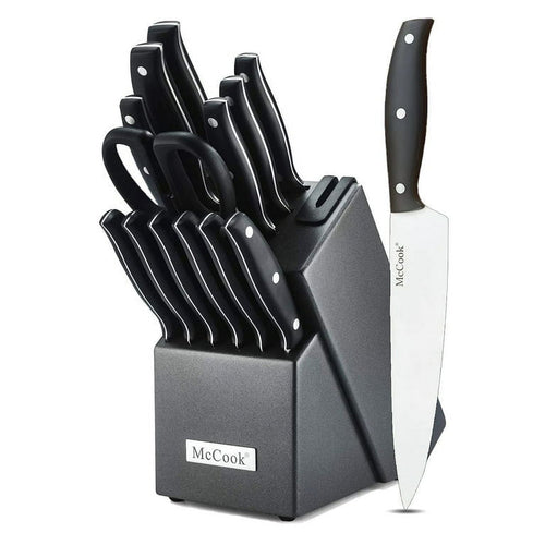 McCook MC39 Knife Set with Built-in Sharpener, 14-Piece Triple Rivet Cutlery Knife Block Set EasyOptionXY LLC