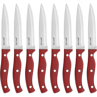 8pcs Steak Knives,McCook MC56 Serrated Steak Knife Set Red Full Tang Stainless Steel Table Knives Set EasyOptionXY LLC