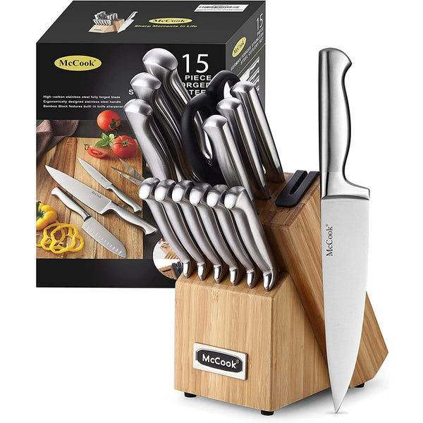 McCook 15-Piece Stainless Steel Knife Set,MC19 Knife Block Set with Built-in Sharpener,Chef Knife for Home EasyOptionXY LLC