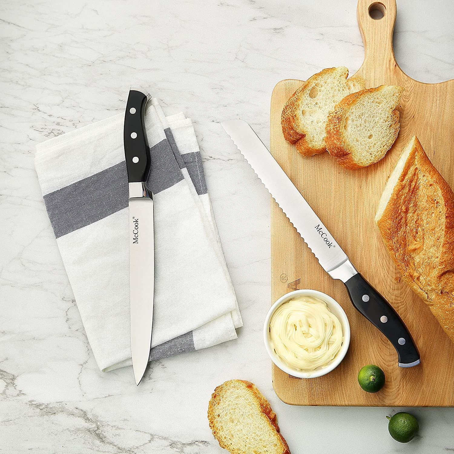 Knife Sets,McCook MC65B 20 Piece German Stainless Steel Forged Kitchen Knife Block Set, Cutlery Set with Black Block EasyOptionXY LLC