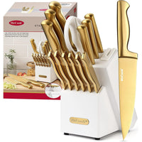 McCook MC21G Knife Sets,15 Pieces Golden Titanium Kitchen Knife Block Sets with Built-in Sharpener EasyOptionXY LLC