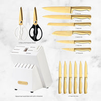 McCook MC21G Knife Sets,15 Pieces Golden Titanium Kitchen Knife Block Sets with Built-in Sharpener EasyOptionXY LLC