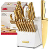 McCook Gold Kitchen Knife Sets,20 Pieces Luxury Golden Titanium Knife Block Set with Built-in Sharpener EasyOptionXY LLC
