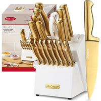 McCook Gold Kitchen Knife Sets,20 Pieces Luxury Golden Titanium Knife Block Set with Built-in Sharpener EasyOptionXY LLC
