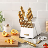 McCook Gold Kitchen Knife Sets,20 Pieces Luxury Golden Titanium Knife Block Set with Built-in Sharpener EasyOptionXY LLC