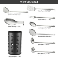 (3 pack) McCook Stainless Steel Kitchen Utensil Set- MC60 Cooking Utensils for Kitchen, 9-Piece Kitchen Turner, Serving Spoon, Ladle, Skimmer Spoons, Fork, Pasta Server,Spoon Rest and Holder,Silver EasyOptionXY LLC