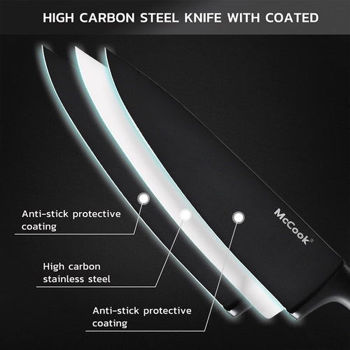 McCook MC21B Black Knife Set, 15 PCS High Carbon One Piece Forged Stainless Steel Kitchen Knife Set, Knife Set with Block and Built-in Sharpener ,6 Pcs Steak Knives EasyOptionXY LLC