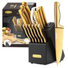 McCook MC21GB Kitchen Knife Sets,15 Pieces Luxury Golden Titanium Knife Sets with Block and Built-in Sharpener,Stainless Steel EasyOptionXY LLC
