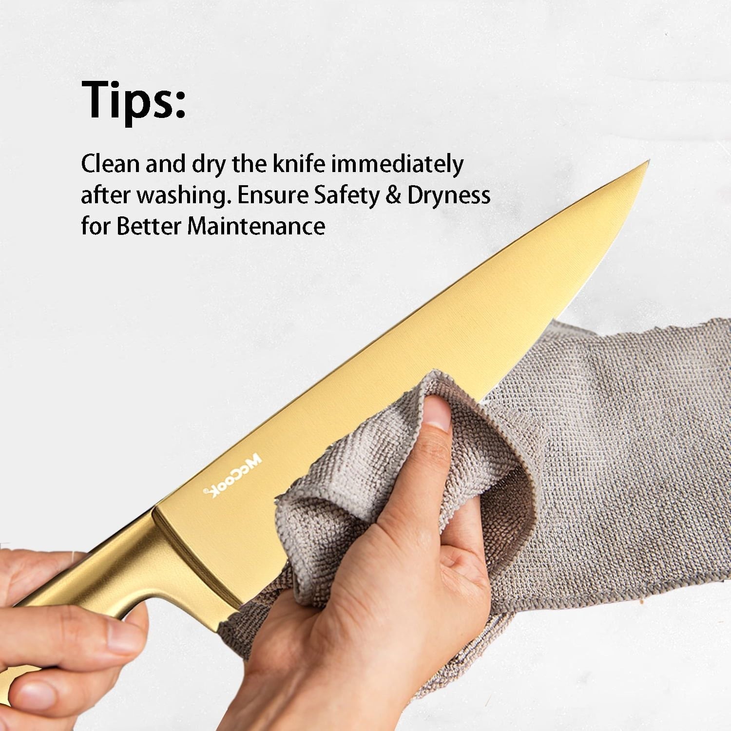McCook MC21GB Kitchen Knife Sets,15 Pieces Luxury Golden Titanium Knife Sets with Block and Built-in Sharpener,Stainless Steel EasyOptionXY LLC