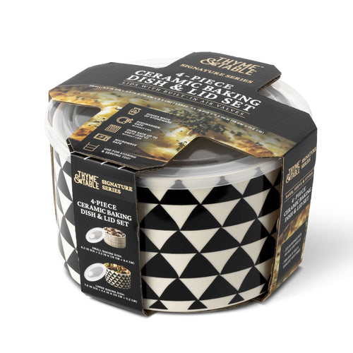 Thyme & Table 4-Piece Ceramic Baking Dish & Lid Set, Medallion EasyOptionXY LLC
