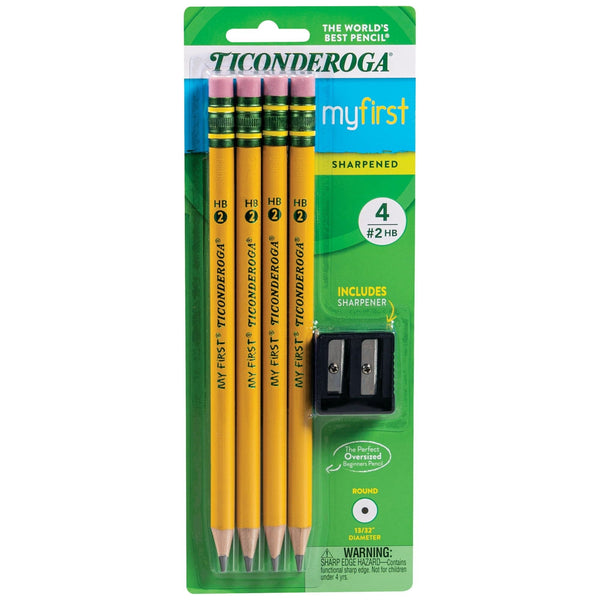 Ticonderoga My First Beginner Pencils with Bonus Sharpener, Sharpened #2 Lead, Yellow, 4 Count EasyOptionXY LLC