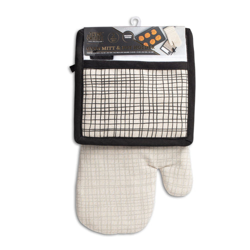 Thyme & Table 2-Pack Kitchen Set Oven Mit and Pot Holder, Crosshatch EasyOptionXY LLC