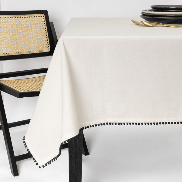 Thyme & Table 102" Tablecloth, Ivory Pom EasyOptionXY LLC